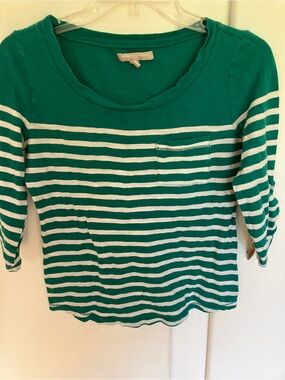 Banana Republic Green and White Striped Scoop Neck Top with Pocket